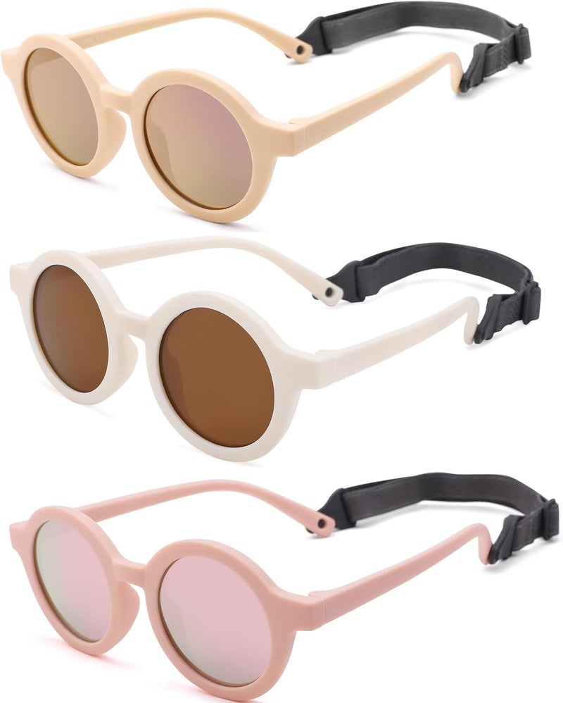 COASION Baby Polarized Round Sunglasses Flexible Rubber Shades with Strap for Toddler Newborn Infant Ages 0-24 Months - Image 1